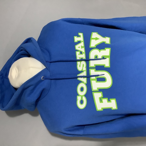 Retro Champion Hoodie - Size XL - Blue - ‘Coastal Fury’ - P2P 24” - Picture 2 of 8